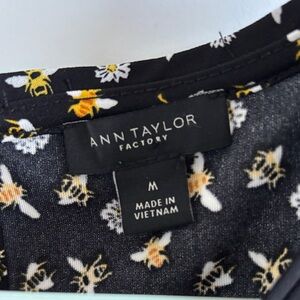Ann Taylor Black Top with Floral and Bee Design